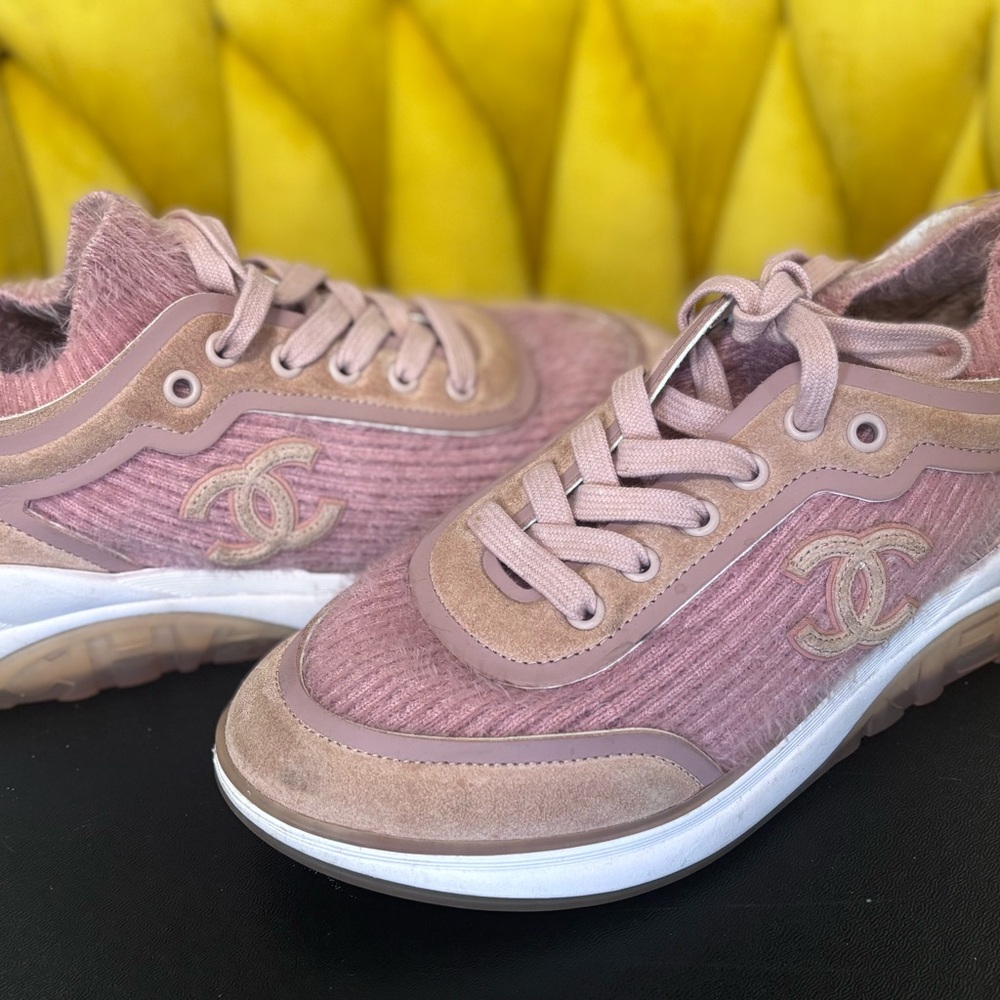 CHANEL Pink Sneakers with Textured Detailing